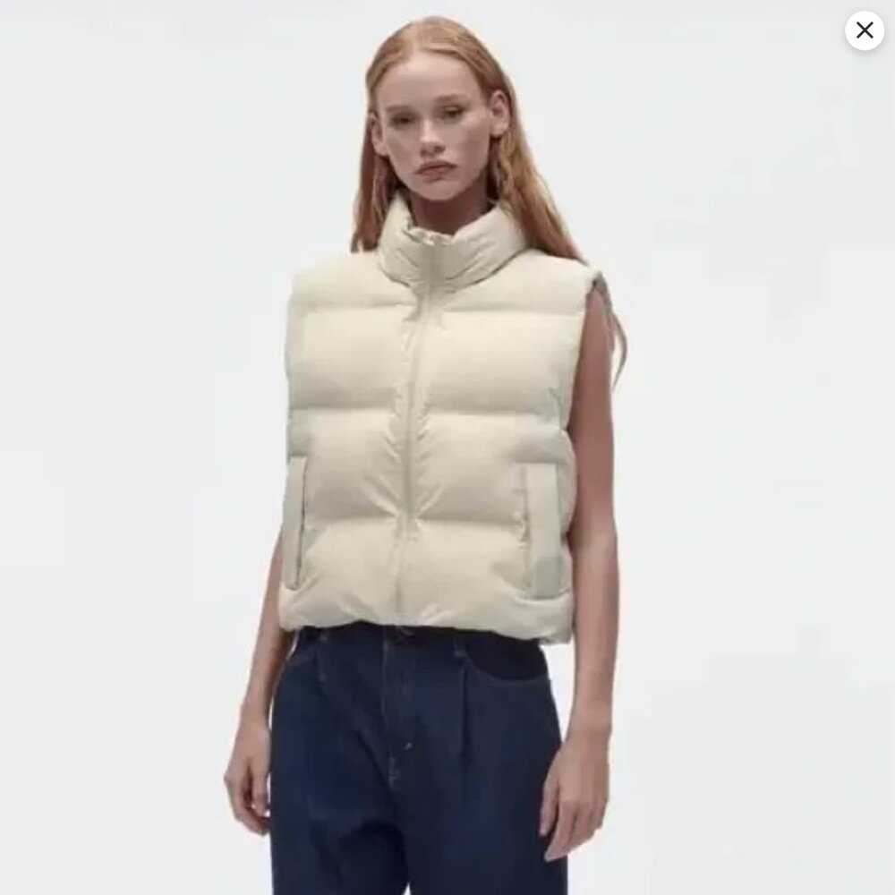 NWT Zara Puffer Vest in Ivory White XS - Picture 2 of 9